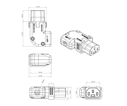 IEC-LOCK Enchufe IEC60320-C13, a la derecha o a la izquierda, para montaje con mecanismo de bloqueo